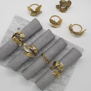 Set of 8 Rustic VTG look Brass Leaf Herb Napkin Holder Ring wedding dinner party